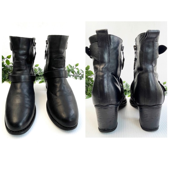 rag & bone 'Harper' Moto Boot stocked heel adjustable straps Black Size 9 - Picture 3 of 12
